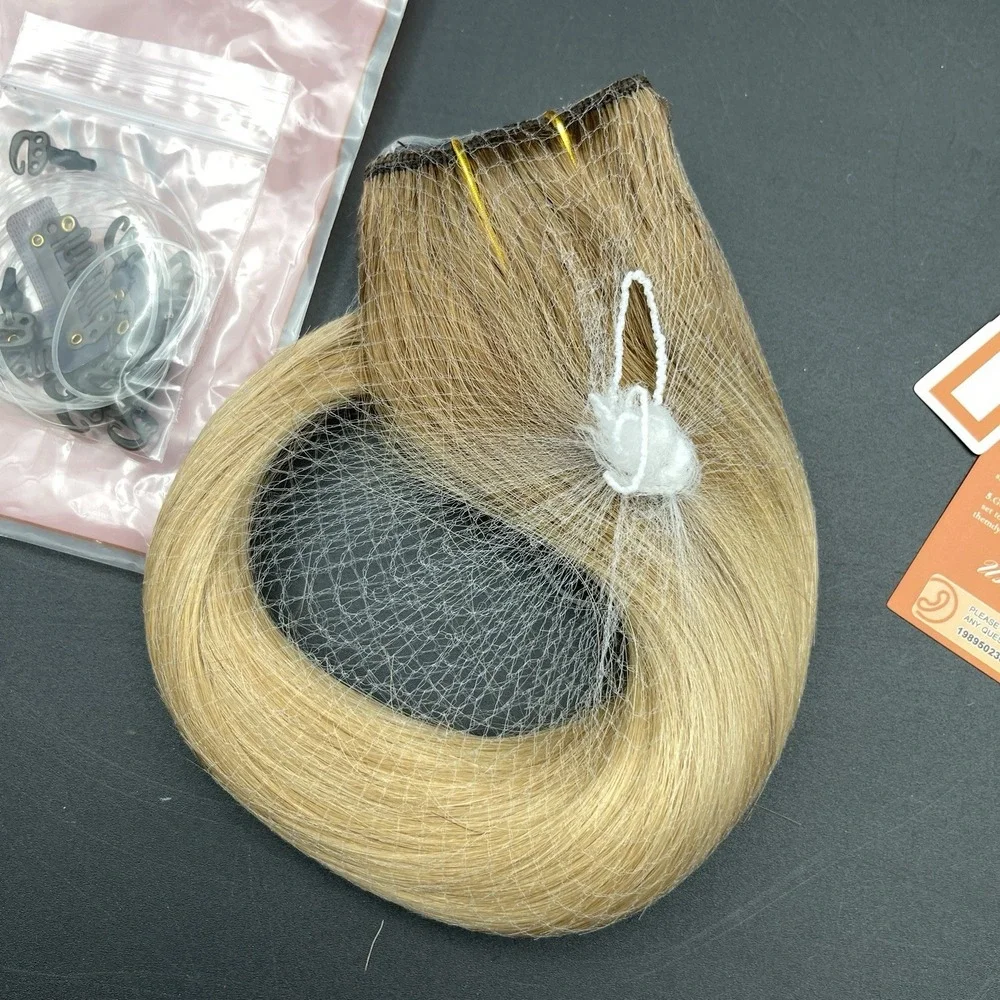 Full Shine 100% Human Hair Extension Weft‎ Ombre Blonde Dark Root 70G 12